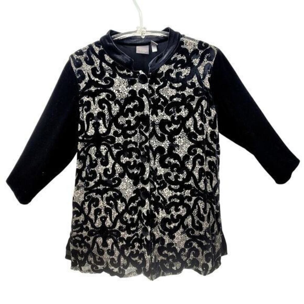Traveler's Collection by Chico Silk Swirl Burnt Velvet Covered Button Up Blouse‎